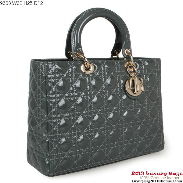 Lady Dior Bag Medium Bag Patent Leather D9603 Dark Grey Lady Dior Bag Medium Bag Patent Leather D9603 Dark Grey