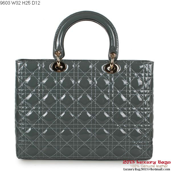 Lady Dior Bag Medium Bag Patent Leather D9603 Dark Grey Lady Dior Bag Medium Bag Patent Leather D9603 Dark Grey