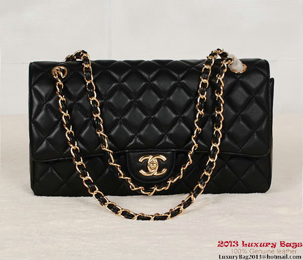 Chanel Classic Flap Bag 1113 Black Sheepskin Gold Chanel Classic Flap Bag 1113 Black Sheepskin Gold