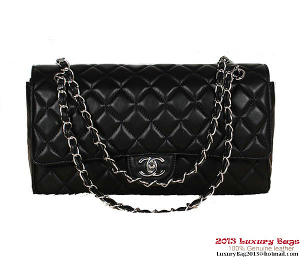 Chanel Classic Flap Bag 1113 Black Sheepskin Silver