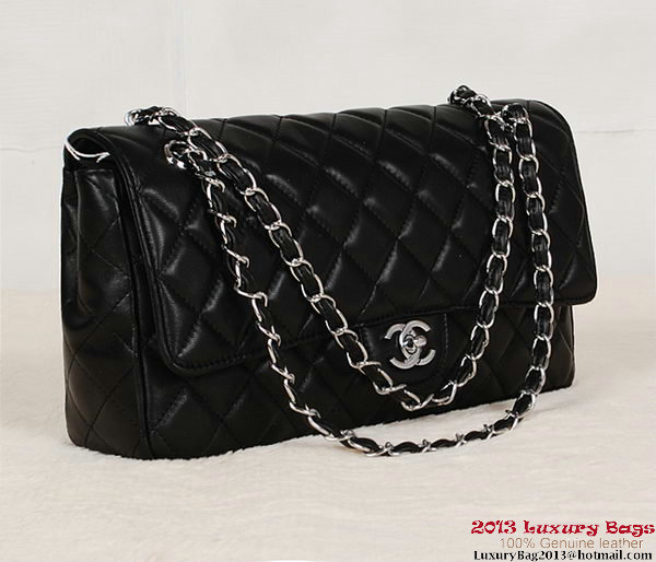 Chanel Classic Flap Bag 1113 Black Sheepskin Silver Chanel Classic Flap Bag 1113 Black Sheepskin Silver