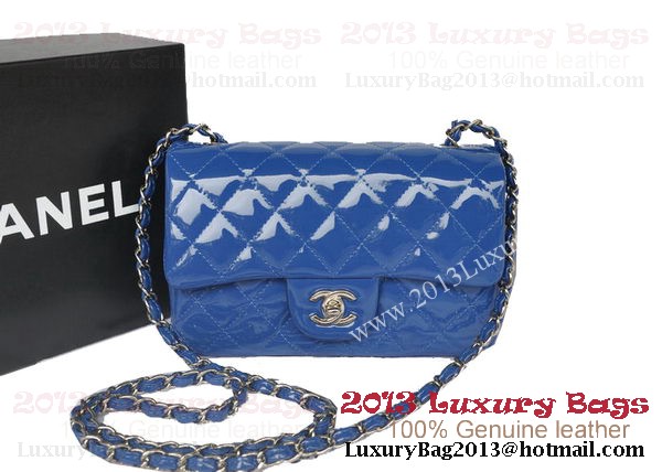 Chanel Classic Flap Bags Blue Original Patent Leather A1116 Silver