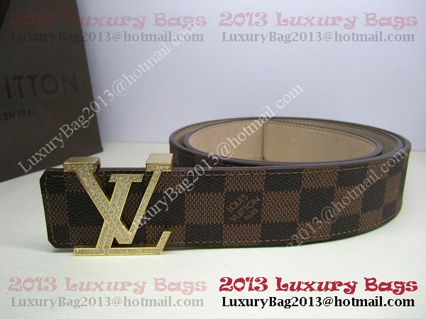 Louis Vuitton Damier Ebene Canvas Belt LV2050 Gold Louis Vuitton Damier Ebene Canvas Belt LV2050 Gold