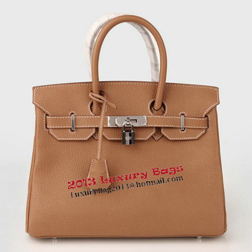 Hermes Birkin 30CM Tote Bag Camel Original Leather H30 Silver