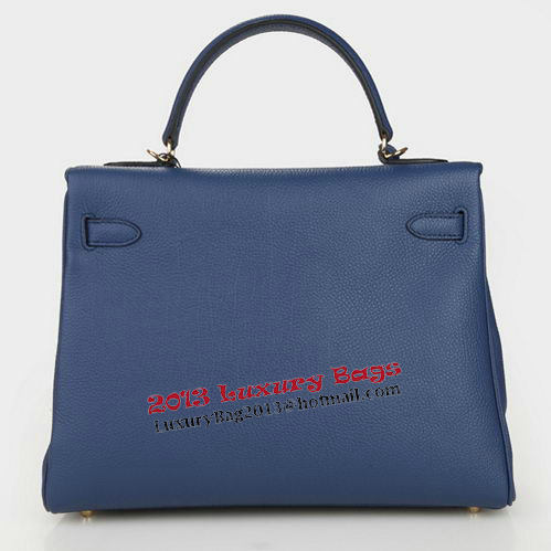 Hermes Kelly 32cm Shoulder Bag Dark Blue Original Leather K32 Gold
