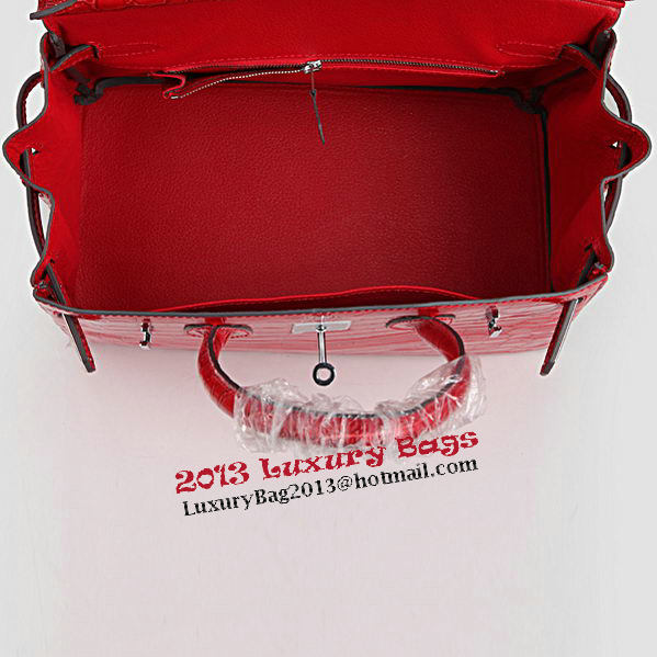 Hermes Birkin 30CM Tote Bags Red Iridescent Croco Leather Silver