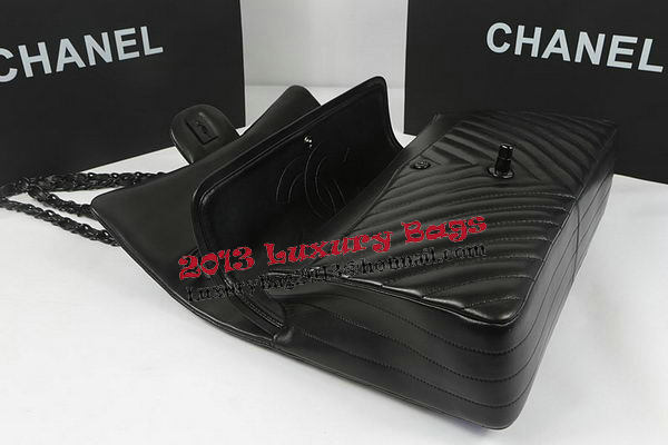 Chanel Classic Flap Bag Sheepskin Chevron Quilting A1113 Black Chanel Classic Flap Bag Sheepskin Chevron Quilting A1113 Black