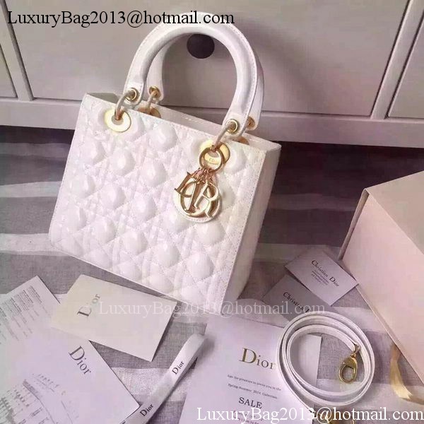 Dior Small Lady Dior Bag Patent Leather CD5502 White Dior Small Lady Dior Bag Patent Leather CD5502 White