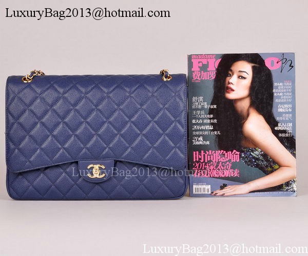 Chanel Maxi Quilted Classic Flap Bag Blue Cannage Pattern A58601 Gold Chanel Maxi Quilted Classic Flap Bag Blue Cannage Pattern A58601 Gold