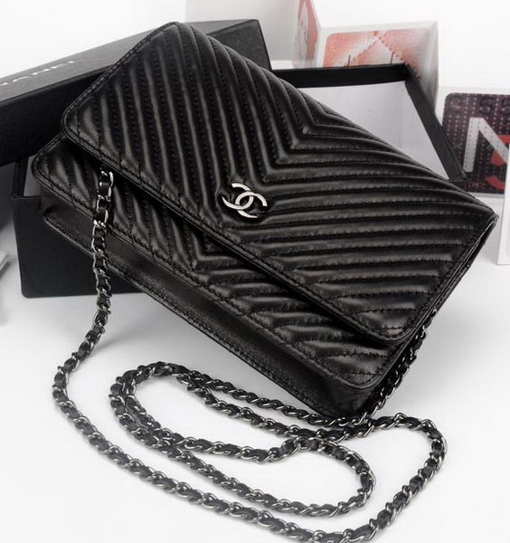Chanel V mini Flap Bag Chevron Leather A33814V Black