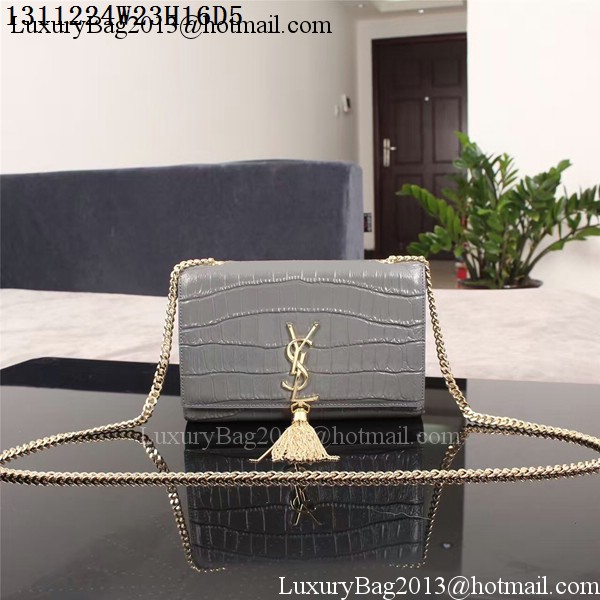 Yves Saint Laurent Croco Leather Cross-body Shoulder Bag 1311224 Grey Yves Saint Laurent Croco Leather Cross-body Shoulder Bag 1311224 Grey