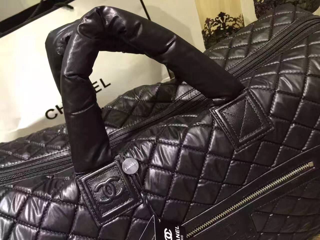 Chanel Sheepskin Leather Travel Bag 17821 Black Chanel Sheepskin Leather Travel Bag 17821 Black