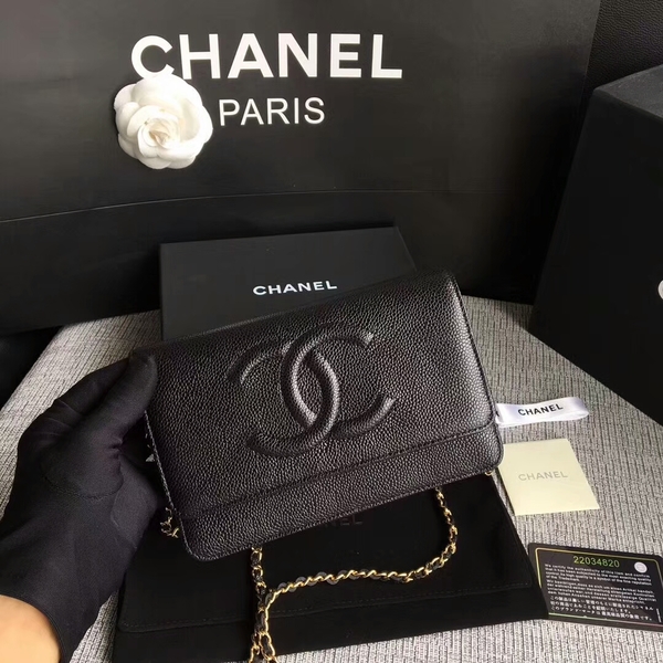 Chanel WOC Original Calfskin Leather Black Shoulder Bag 33814 Glod Chanel WOC Original Calfskin Leather Black Shoulder Bag 33814 Glod