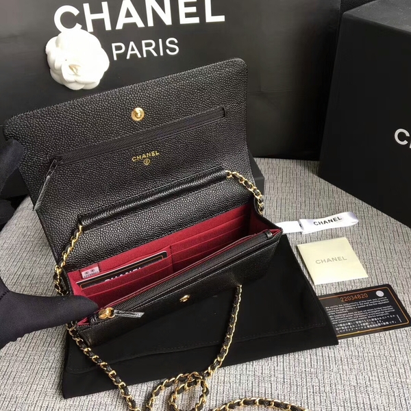 Chanel WOC Original Calfskin Leather Black Shoulder Bag 33814 Glod Chanel WOC Original Calfskin Leather Black Shoulder Bag 33814 Glod