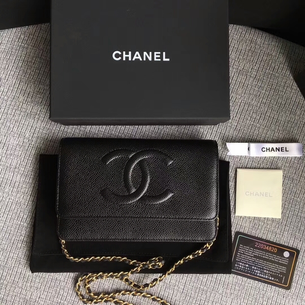 Chanel WOC Original Calfskin Leather Black Shoulder Bag 33814 Glod Chanel WOC Original Calfskin Leather Black Shoulder Bag 33814 Glod