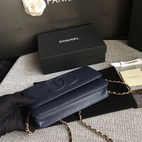 Chanel WOC Original Calfskin Leather Dark Blue Shoulder Bag 33814 Glod Chanel WOC Original Calfskin Leather Dark Blue Shoulder Bag 33814 Glod