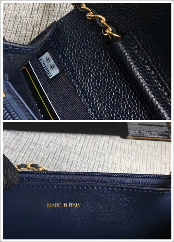 Chanel WOC Original Calfskin Leather Dark Blue Shoulder Bag 33814 Glod Chanel WOC Original Calfskin Leather Dark Blue Shoulder Bag 33814 Glod