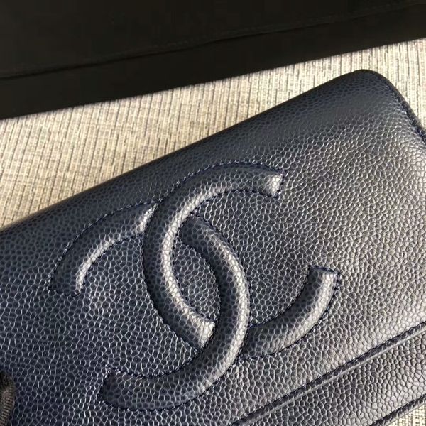 Chanel WOC Original Calfskin Leather Dark Blue Shoulder Bag 33814 Silver Chanel WOC Original Calfskin Leather Dark Blue Shoulder Bag 33814 Silver