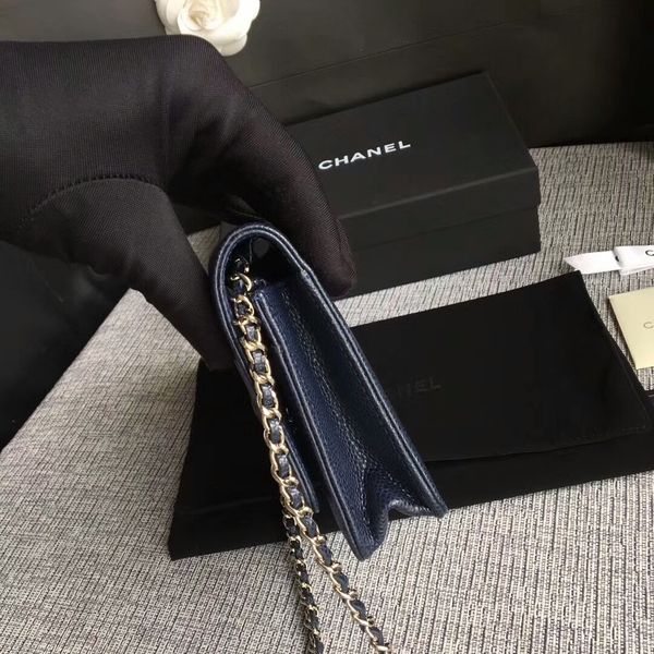 Chanel WOC Original Calfskin Leather Dark Blue Shoulder Bag 33814 Silver Chanel WOC Original Calfskin Leather Dark Blue Shoulder Bag 33814 Silver