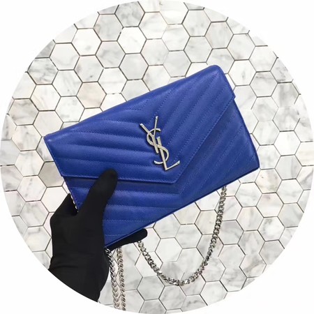 YSL WOC Classic Monogramme Flap Bag Cannage Pattern Y1003 Blue YSL WOC Classic Monogramme Flap Bag Cannage Pattern Y1003 Blue