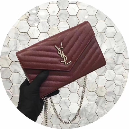 YSL WOC Classic Monogramme Flap Bag Cannage Pattern Y1003 Wine YSL WOC Classic Monogramme Flap Bag Cannage Pattern Y1003 Wine
