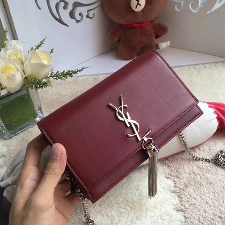 Yves Saint Laurent Leather Cross-body Shoulder Bag Y8011 Wine Yves Saint Laurent Leather Cross-body Shoulder Bag Y8011 Wine