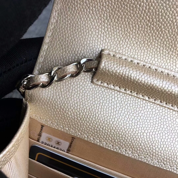 Chanel WOC Flap Shoulder Bag Gold Calfskin Leather A33814 Silver Chanel WOC Flap Shoulder Bag Gold Calfskin Leather A33814 Silver