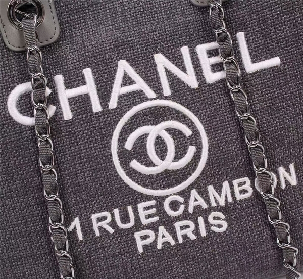 Chanel Canvas Leather Tote Shopping Bag 68047A Chanel Canvas Leather Tote Shopping Bag 68047A