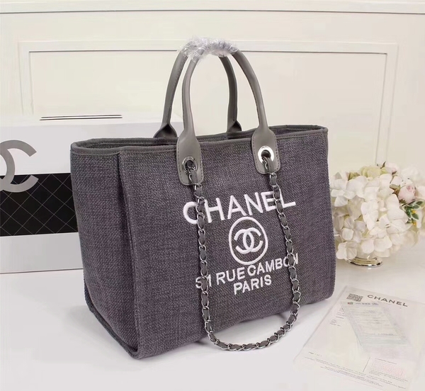 Chanel Canvas Leather Tote Shopping Bag 68047A Chanel Canvas Leather Tote Shopping Bag 68047A