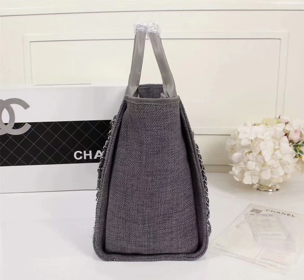 Chanel Canvas Leather Tote Shopping Bag 68047A Chanel Canvas Leather Tote Shopping Bag 68047A