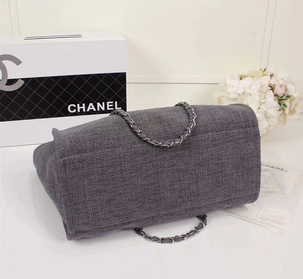 Chanel Canvas Leather Tote Shopping Bag 68047A Chanel Canvas Leather Tote Shopping Bag 68047A