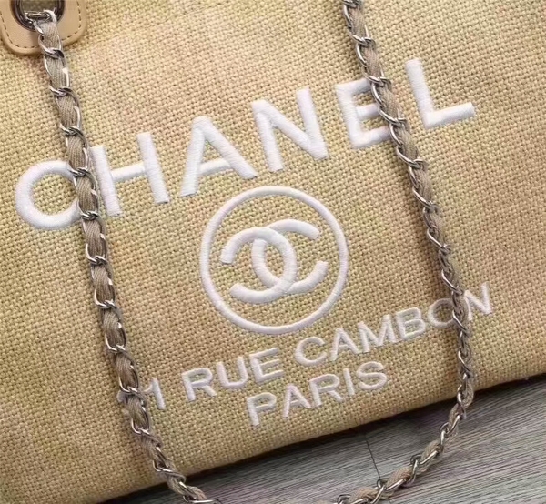 Chanel Canvas Leather Tote Shopping Bag 68047B Chanel Canvas Leather Tote Shopping Bag 68047B