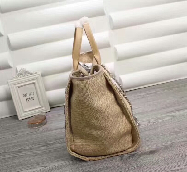 Chanel Canvas Leather Tote Shopping Bag 68047B Chanel Canvas Leather Tote Shopping Bag 68047B