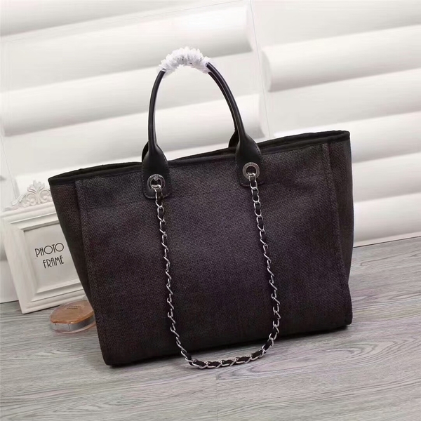 Chanel Canvas Leather Tote Shopping Bag 68047C Chanel Canvas Leather Tote Shopping Bag 68047C