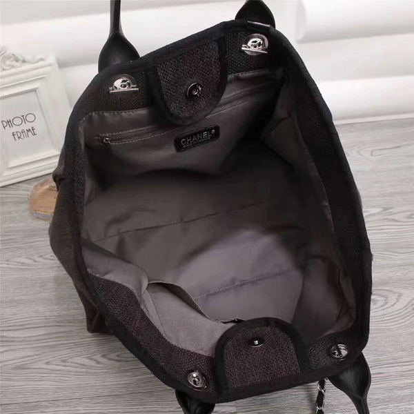 Chanel Canvas Leather Tote Shopping Bag 68047C Chanel Canvas Leather Tote Shopping Bag 68047C