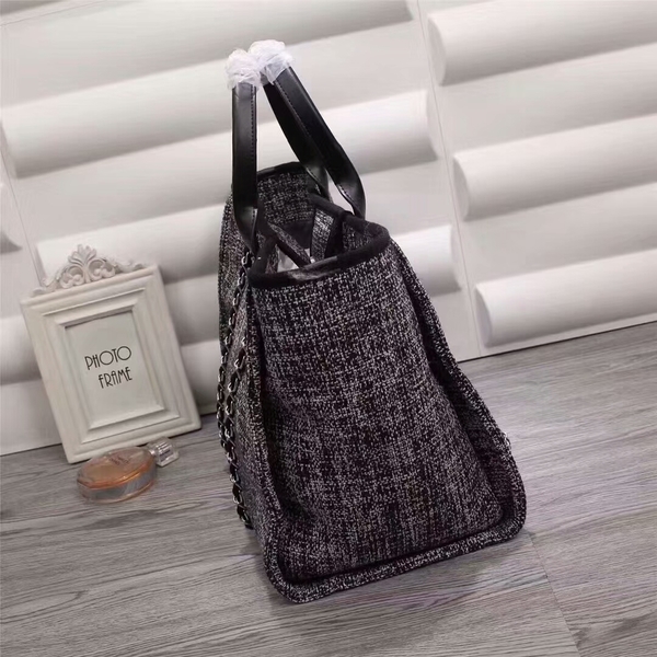 Chanel Canvas Leather Tote Shopping Bag 68047E Chanel Canvas Leather Tote Shopping Bag 68047E