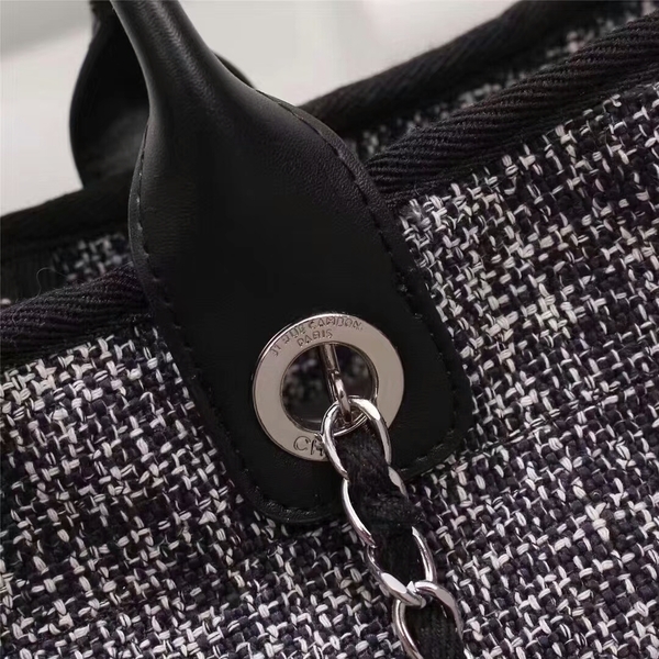 Chanel Canvas Leather Tote Shopping Bag 68047E Chanel Canvas Leather Tote Shopping Bag 68047E