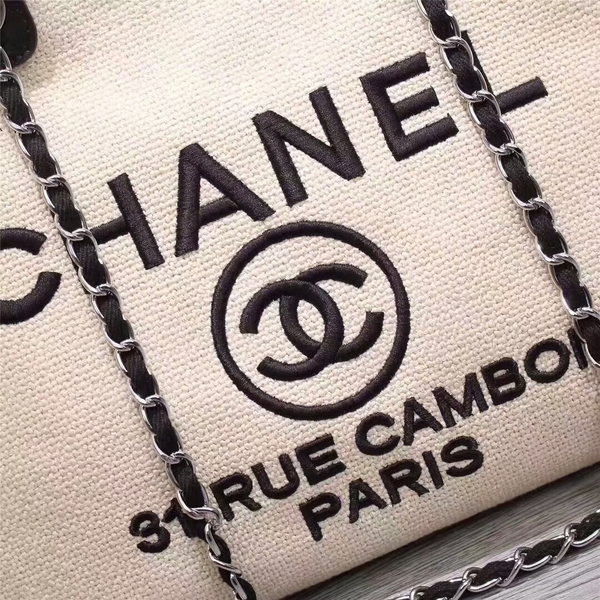 Chanel Canvas Leather Tote Shopping Bag 68047F Chanel Canvas Leather Tote Shopping Bag 68047F