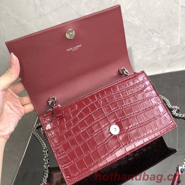 SAINT LAURENT Kate crocodile-embossed leather cross-body bag 452159 Jujube red SAINT LAURENT Kate crocodile-embossed leather cross-body bag 452159 Jujube red