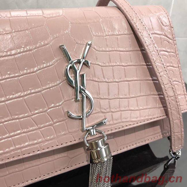 SAINT LAURENT Kate crocodile-embossed leather cross-body bag 452159 Pink SAINT LAURENT Kate crocodile-embossed leather cross-body bag 452159 Pink