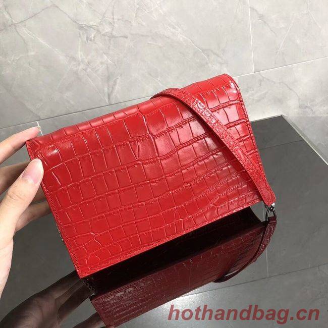 SAINT LAURENT Kate crocodile-embossed leather cross-body bag 452159 red SAINT LAURENT Kate crocodile-embossed leather cross-body bag 452159 red