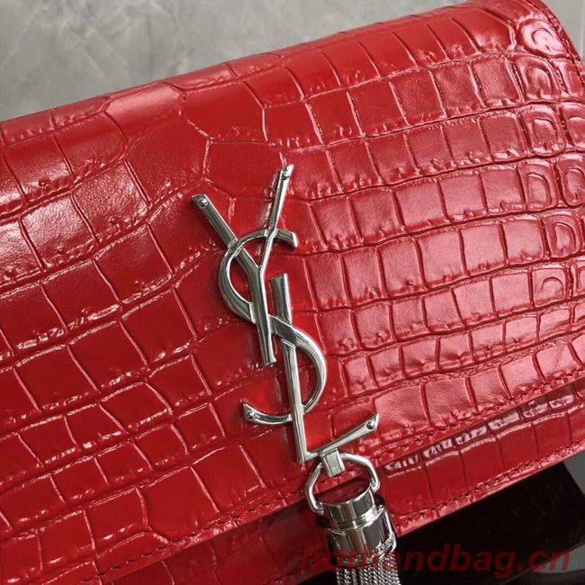 SAINT LAURENT Kate crocodile-embossed leather cross-body bag 452159 red SAINT LAURENT Kate crocodile-embossed leather cross-body bag 452159 red