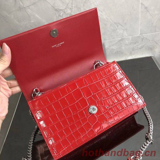 SAINT LAURENT Kate crocodile-embossed leather cross-body bag 452159 red SAINT LAURENT Kate crocodile-embossed leather cross-body bag 452159 red