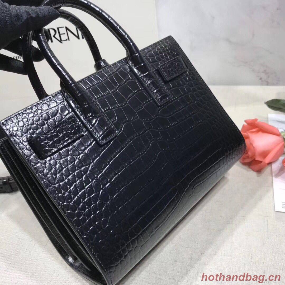 SAINT LAURENT Crocodile-Embossed Leather Organ Bag 392035 Black SAINT LAURENT Crocodile-Embossed Leather Organ Bag 392035 Black