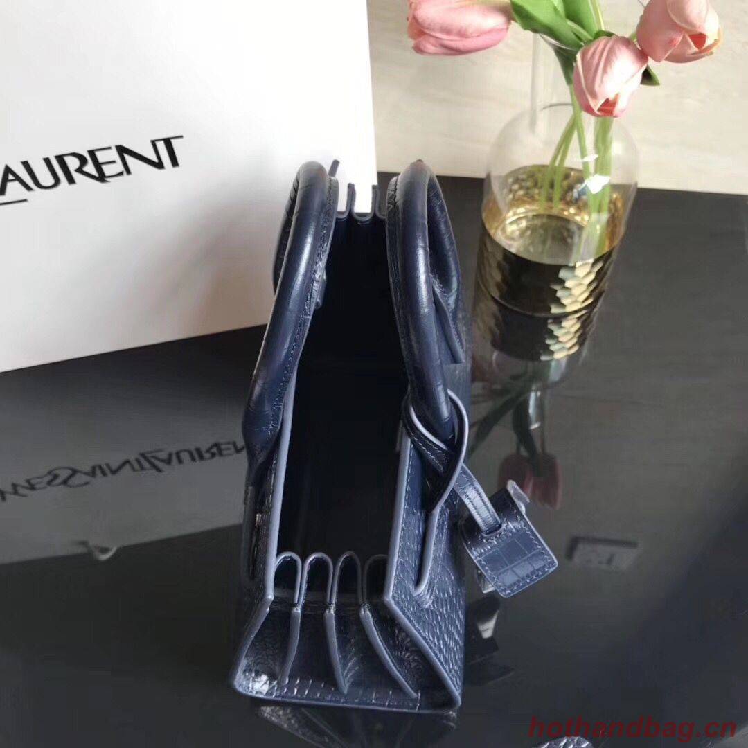 SAINT LAURENT Crocodile-Embossed Leather Organ Bag 392035 Dark Blue SAINT LAURENT Crocodile-Embossed Leather Organ Bag 392035 Dark Blue