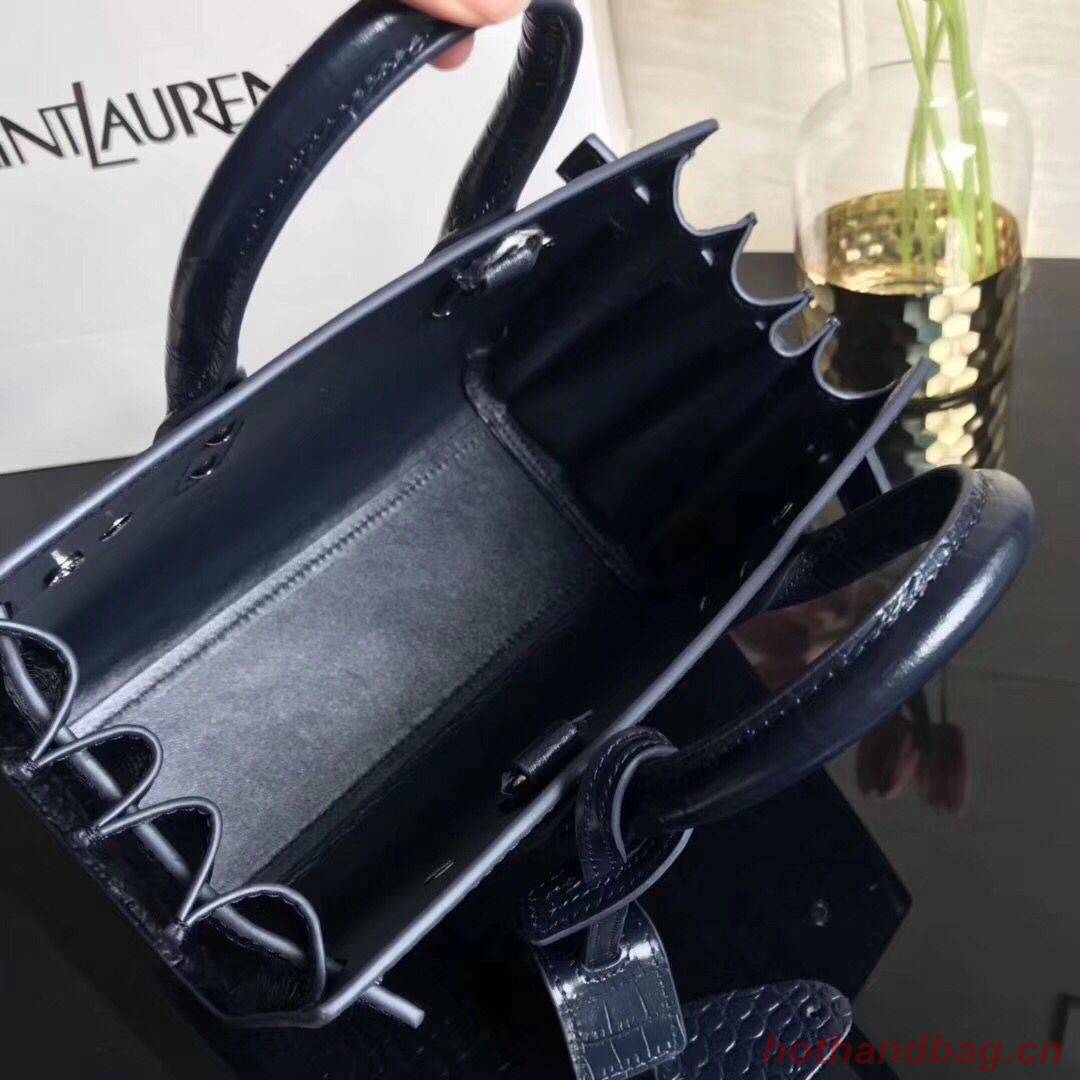 SAINT LAURENT Crocodile-Embossed Leather Organ Bag 392035 Dark Blue SAINT LAURENT Crocodile-Embossed Leather Organ Bag 392035 Dark Blue