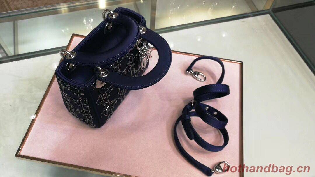 Dior Lady Original Silk Satin-Encrusted Satchel Bag 2369 Navy Dior Lady Original Silk Satin-Encrusted Satchel Bag 2369 Navy
