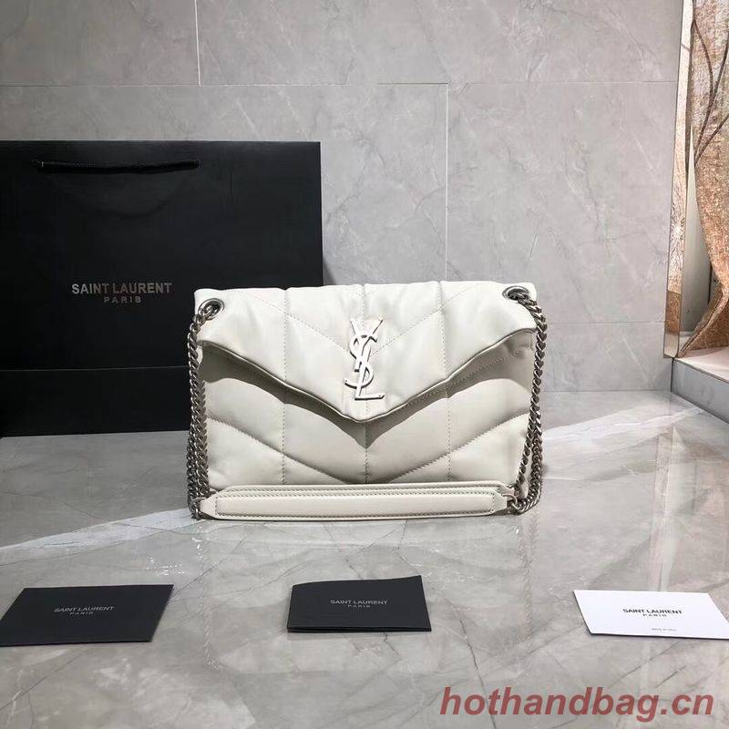 Yves Saint Laurent LOULOU PUFFER SMALL BAG IN QUILTED CRINKLED MATTE LEATHER Y577476 White Yves Saint Laurent LOULOU PUFFER SMALL BAG IN QUILTED CRINKLED MATTE LEATHER Y577476 White