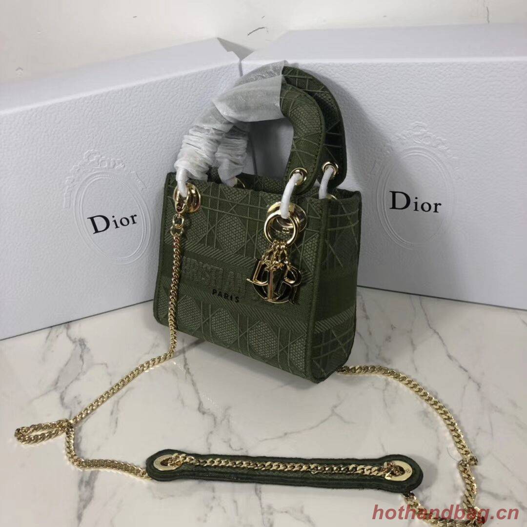 MINI LADY DIOR TOTE BAG IN EMBROIDERED CANVAS C4531 Blackish green MINI LADY DIOR TOTE BAG IN EMBROIDERED CANVAS C4531 Blackish green