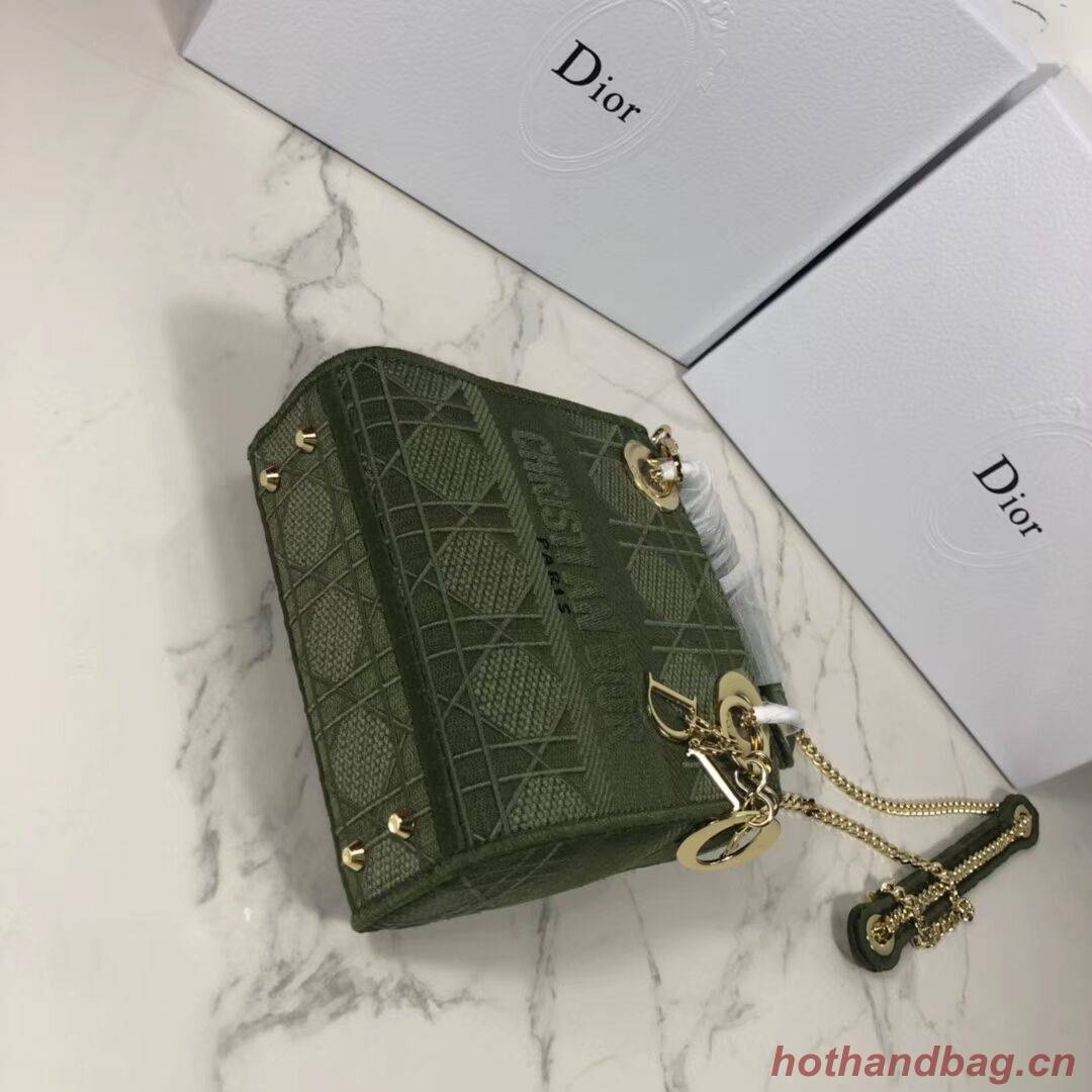 MINI LADY DIOR TOTE BAG IN EMBROIDERED CANVAS C4531 Blackish green MINI LADY DIOR TOTE BAG IN EMBROIDERED CANVAS C4531 Blackish green